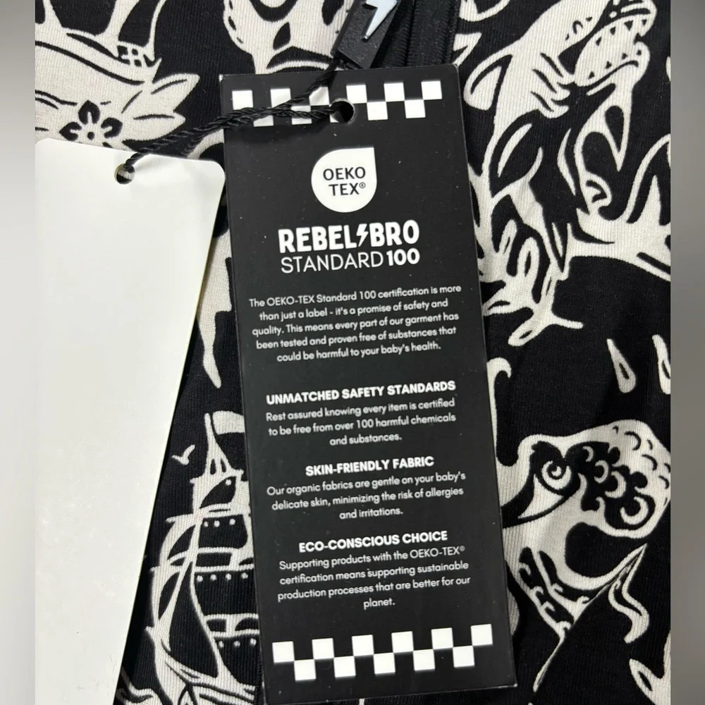 Rebel Bro Black and White Bamboo Zippy New Born Size. NEW WITH TAGS. - Picture 3 of 5